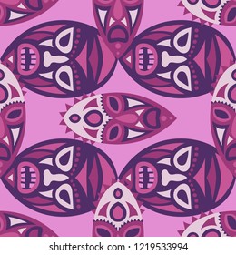 Seamless Background. Indian Seamless Background with Ritual Masks for Textile or Paper. Ethnic Seamless Background with Color Trible Ritual Masks for your Design. Vector Texture.