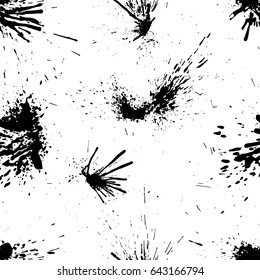 Seamless background from ink smudges. Vector monochrome background in hipster style.