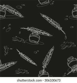 Seamless background with inkwell and pen goose vector