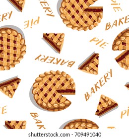 Seamless background with inscription. Vector illustration homemade berry pie.