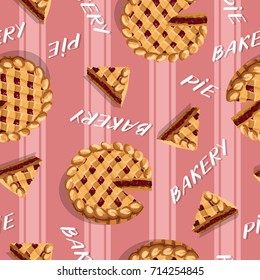 Seamless background with inscription. Vector illustration homemade berry pie.