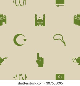 seamless background with islamic icons for your design ( with arabic calligraphy meaning "Allah" at English)