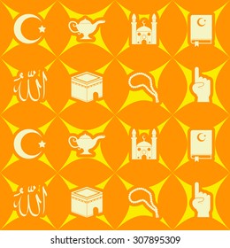 seamless background with islamic icons for your design ( with arabic calligraphy meaning "Allah" at English)