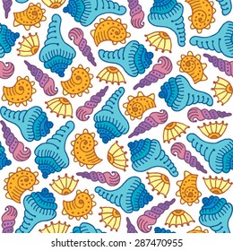 seamless background with isolated colorful shells