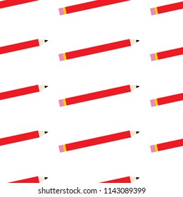 seamless background with isolated red illustrated pencils with eraser on the back end