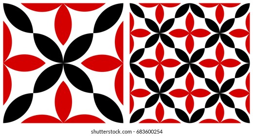 seamless background of ixora  on transparent background. Left is single pattern . Right is assembly of four patterns
