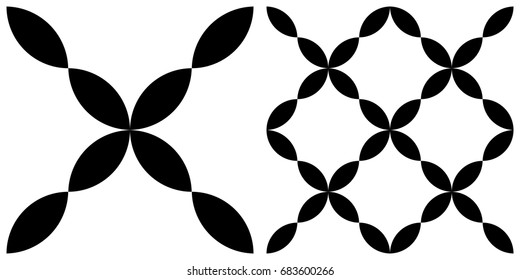 seamless background of ixora  on transparent background. Left is single pattern . Right is assembly of four patterns
