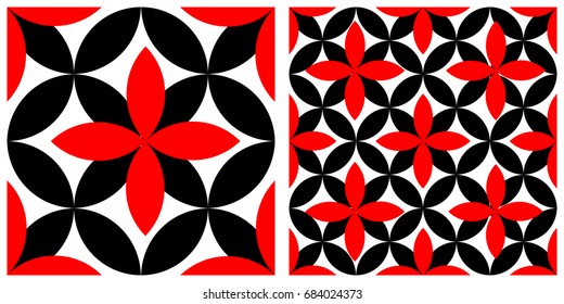 seamless background of ixora  on transparent background. Left is single pattern . Right is assembly of four patterns
