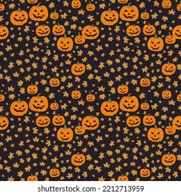 Fondo incomparable con lámparas Jack y hojas, fondo de Halloween. 1000x1000 píxeles. Gráficos vectoriales.