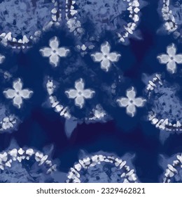 Seamless background Japanese Kimono. Organic Texture Element Wabi Sabi, coloration in Tie Dye, Ikat . Minimalist Asian Boho Pattern. Watercolour vector Texture. Indigo shibori background