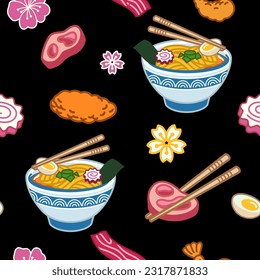 Seamless background of japanese ramen food illustration