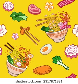 Seamless background of japanese ramen vector illustration