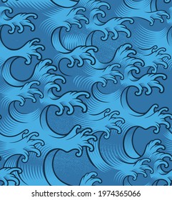 seamless background with Japanese waves, this design can be used as a print for fabrics, wallpapers as well as for many other products