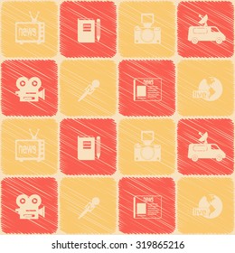 Seamless background with journalism icons for your design