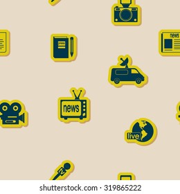 Seamless background with journalism icons for your design