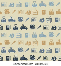 Seamless background with journalism icons for your design