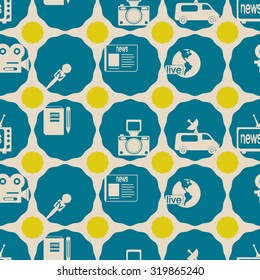 Seamless background with journalism icons for your design