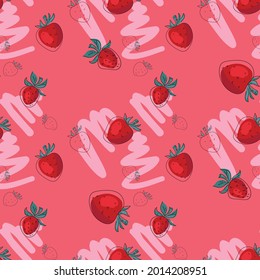 Seamless background from juicy berries. Illustrations of strawberries. Design for healthy food, textiles, paper, packaging, pastel linen. Vector graphics.