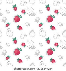 Seamless background from juicy berries. Illustrations of strawberries. Design for healthy food, textiles, paper, packaging, pastel linen. Vector graphics.
