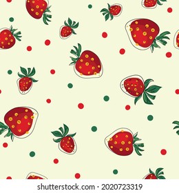 Seamless background from juicy berries. Illustrations of strawberries. Design for healthy food, textiles, paper, packaging, pastel linen. Vector graphics.