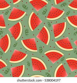 Seamless background with juicy slices of watermelon. Pattern.