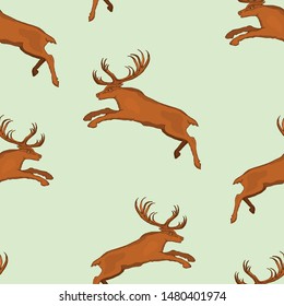 Seamless background of jumping cartoon forest deer