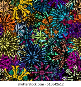 Seamless background - jungle flowers in bright colored tones, Underwater, tropical flowers. At the bottom of the sea or ocean. Vector.