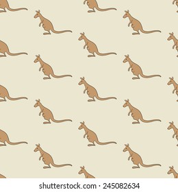 Seamless background with kangaroos isolated on beige. For holiday decoration, textile, wrapping paper, wallpaper, gift boxes, other packing elements