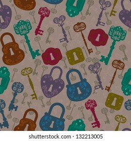 seamless background with keys, keyhole and locks
