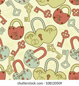 seamless background with the keys and locks