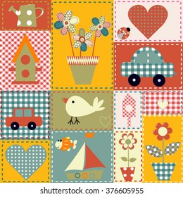 Seamless background for kids with cartoon elements