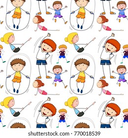 Seamless background with kids doing exercise illustration