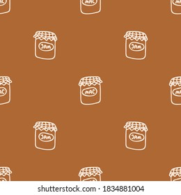 Seamless background kitchen jam jar gender neutral pattern. Whimsical minimal earthy 2 tone color. Kids nursery wallpaper or boho cartoon bug fashion all over print. 