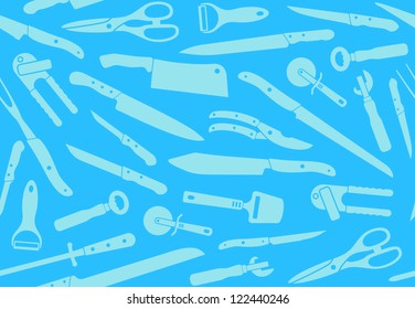 Seamless background with kitchen knifes