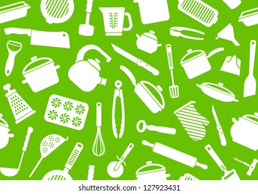 Seamless background from kitchen ware and utensils