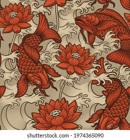 Seamless background with koi fish  Japanese style. This design can be used as a print fabric as well as for many other creative products