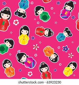 A seamless background of Kokeshi dolls. EPS10 vector format.