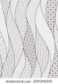 Seamless background with lace flowers.Vector hand made black lace vector fabric seamless pattern with lines and waves