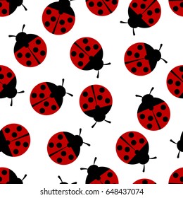 Seamless background of ladybirds on white background. Vector illustration.
