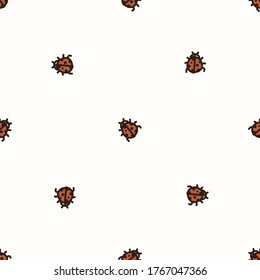 Seamless background ladybug beetle gender neutral baby pattern. Simple whimsical minimal earthy 2 tone color. Kids nursery wallpaper or boho woodland nature fashion all over print.