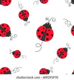 Seamless background with ladybug. Simple pattern. Vector illustration.