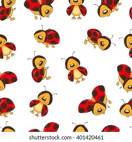Seamless background of ladybugs cartoon