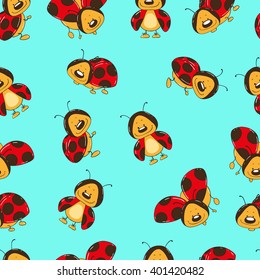 Seamless background of ladybugs cartoon