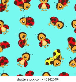 Seamless background of ladybugs cartoon
