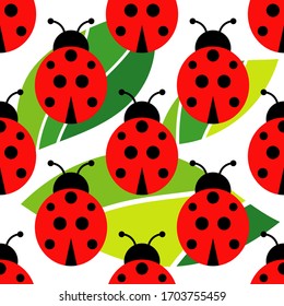 Seamless background with ladybugs. Cartoons. Vector illustration for web design or print.