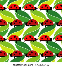Seamless background with ladybugs. Cartoons. Vector illustration for web design or print.