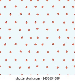 Seamless background with ladybugs. Simple minimalistic illustration on cold light blue background.