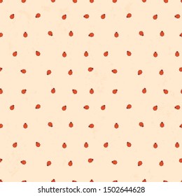 Seamless background with ladybugs. Simple minimalistic illustration on warm peach color background