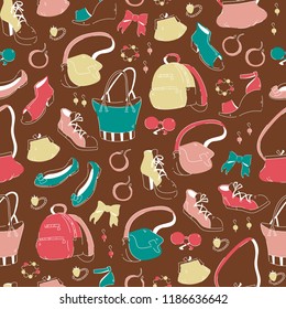 Seamless Background with Lady's Wear Accessories on Dark Background