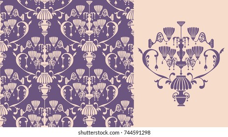 Seamless background with lamps and chandeliers. Vector illustration